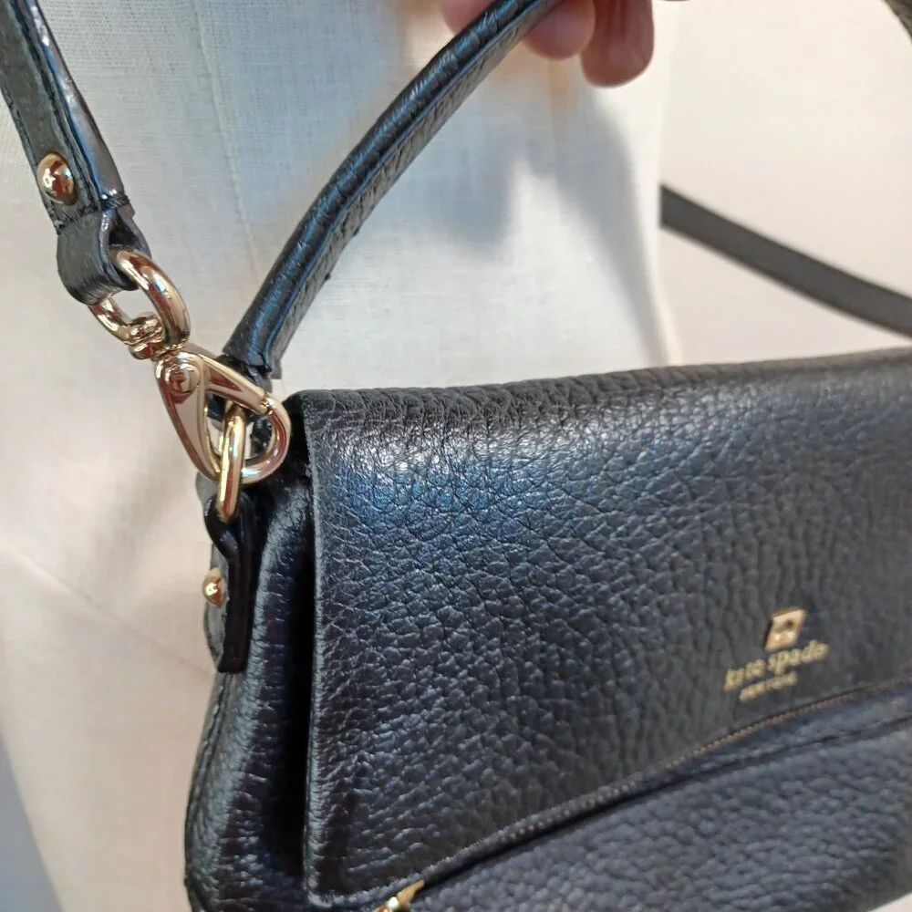 Kate Spade‎ New York Leather Bag Black Pebble Crossbody Handbag Purse